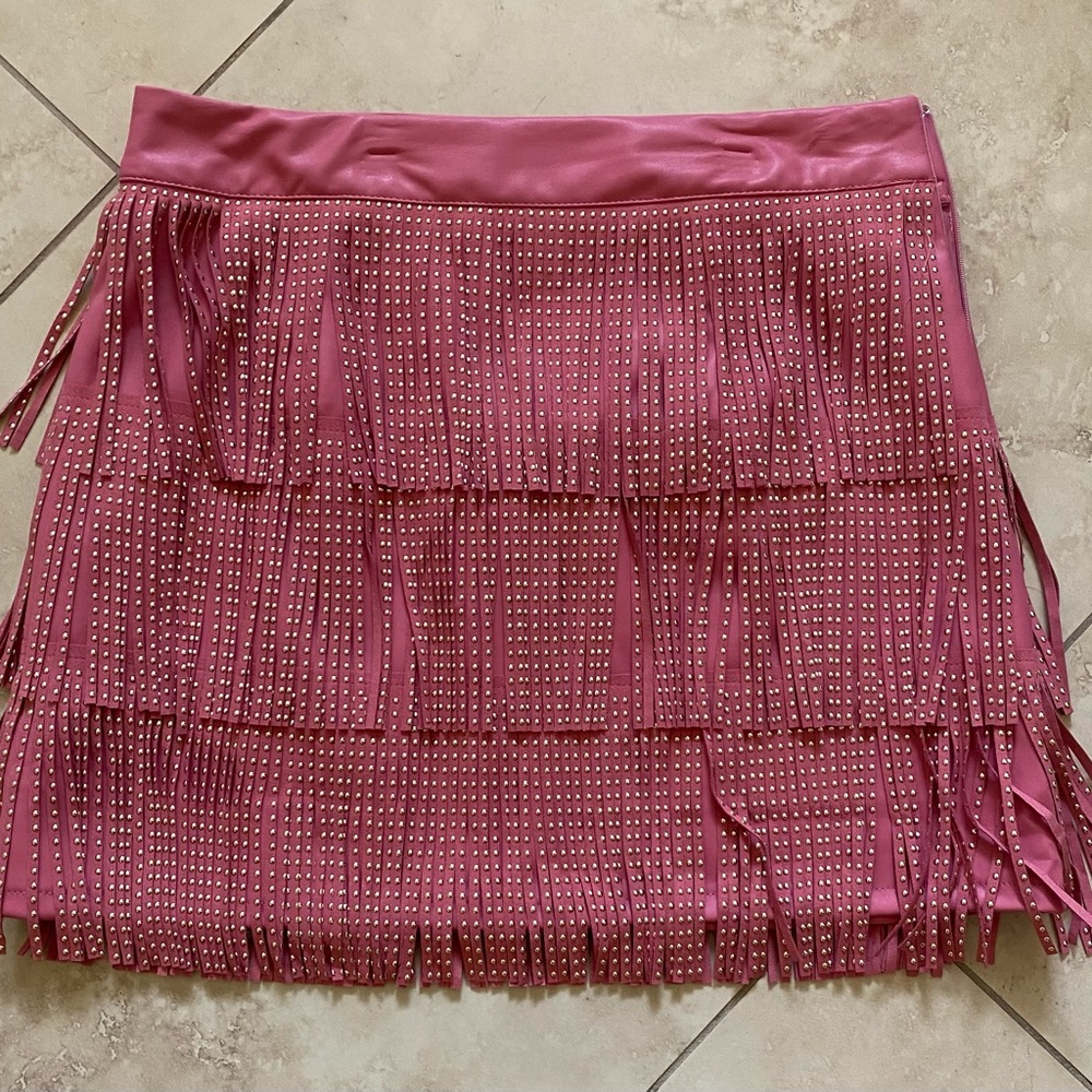 Pink studded fringe skirt - never worn